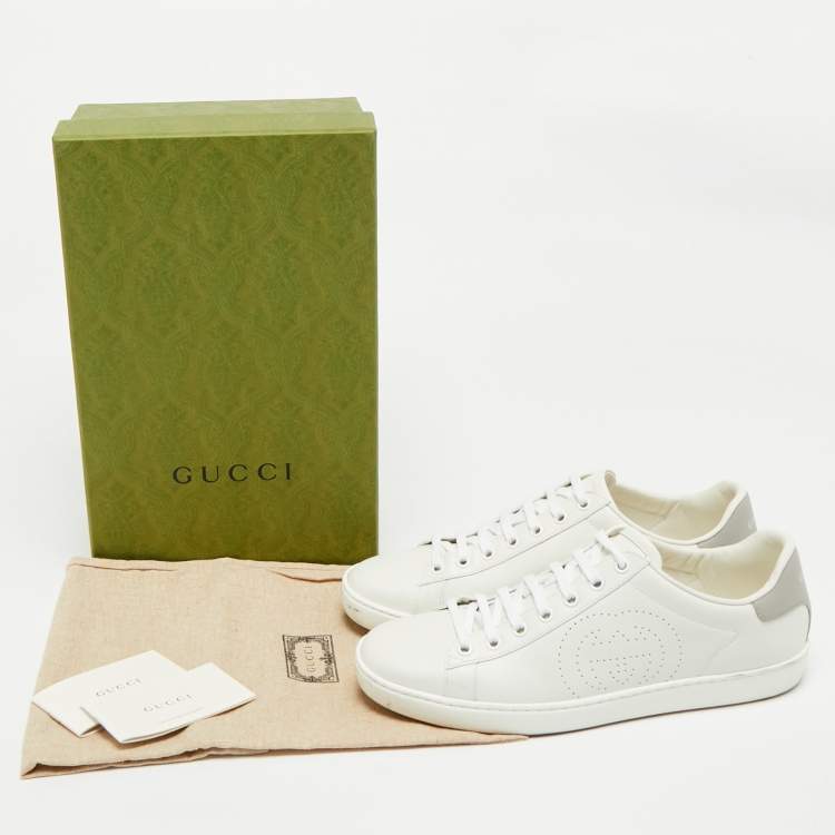 Pre Owned Gucci White Perforated Interlocking G Leather Ace Sneakers Size 38.5