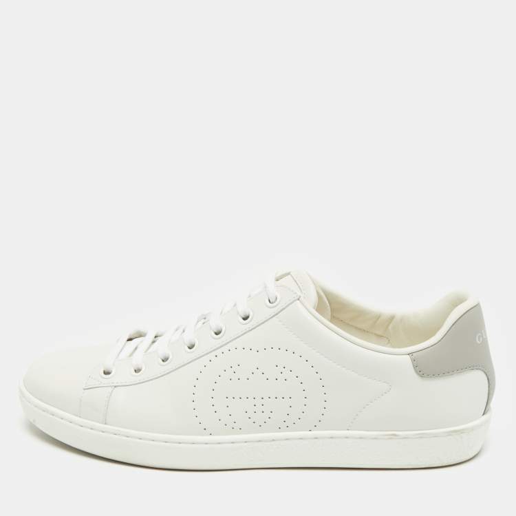 Pre Owned Gucci White Perforated Interlocking G Leather Ace Sneakers Size 38.5