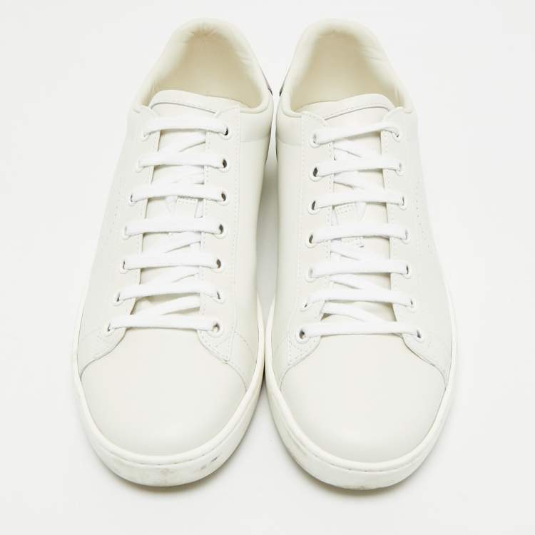 Pre Owned Gucci White Perforated Interlocking G Leather Ace Sneakers Size 38.5
