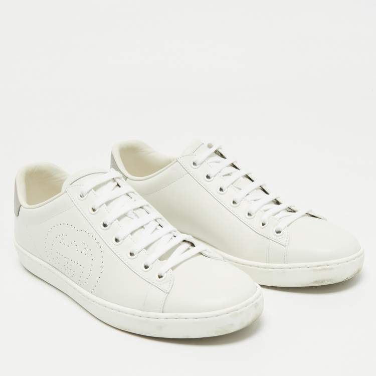 Pre Owned Gucci White Perforated Interlocking G Leather Ace Sneakers Size 38.5