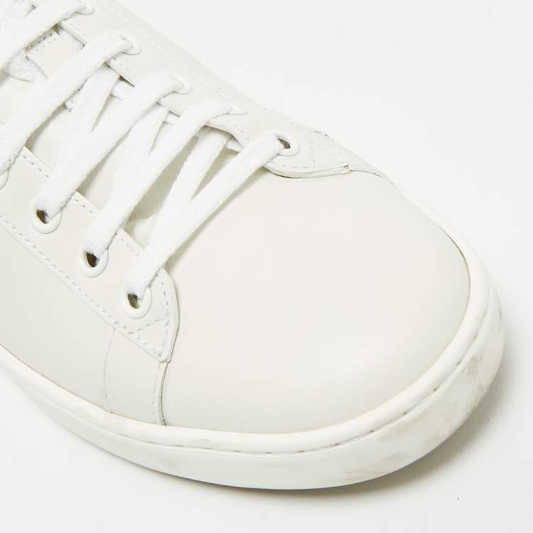 Pre Owned Gucci White Perforated Interlocking G Leather Ace Sneakers Size 38.5