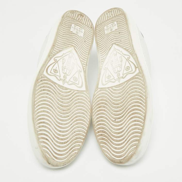 Pre Owned Gucci White Perforated Interlocking G Leather Ace Sneakers Size 38.5