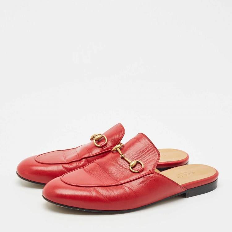 Pre Owned Gucci Red Leather Princetown Mules Size 38.5