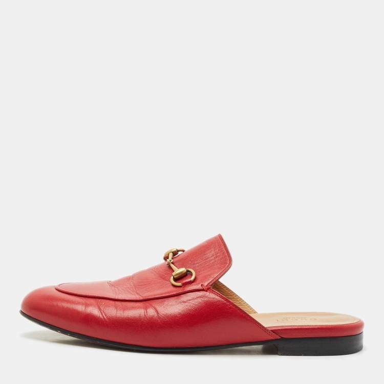 Pre Owned Gucci Red Leather Princetown Mules Size 38.5