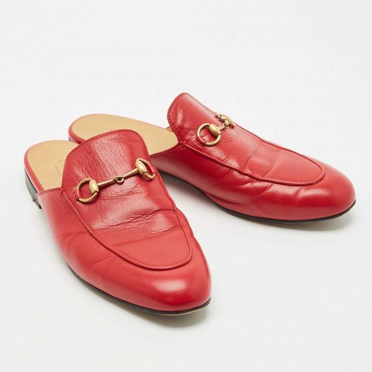 Pre Owned Gucci Red Leather Princetown Mules Size 38.5