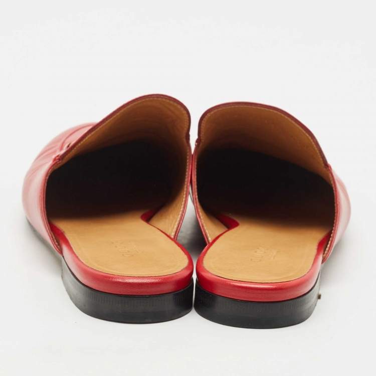 Pre Owned Gucci Red Leather Princetown Mules Size 38.5