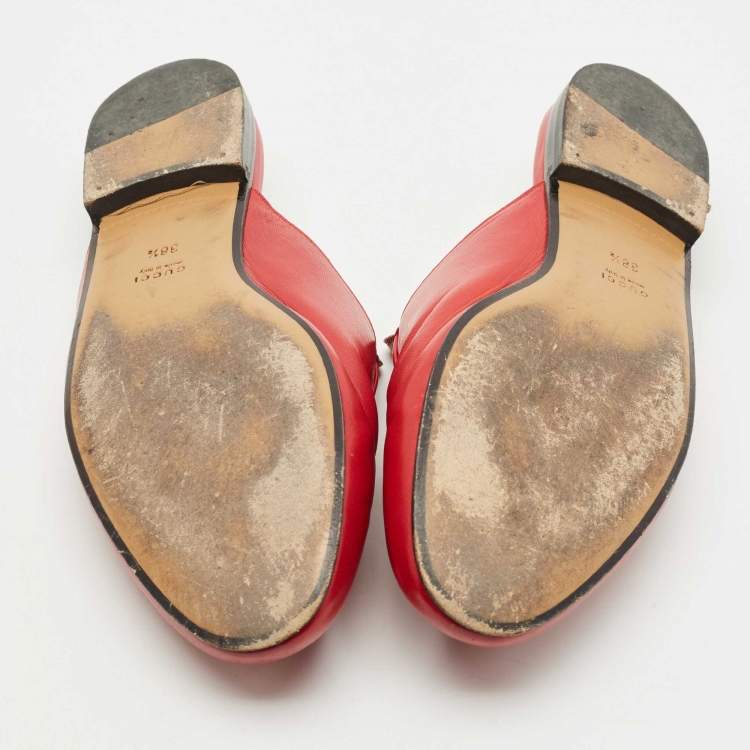 Pre Owned Gucci Red Leather Princetown Mules Size 38.5