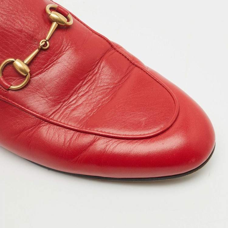 Pre Owned Gucci Red Leather Princetown Mules Size 38.5