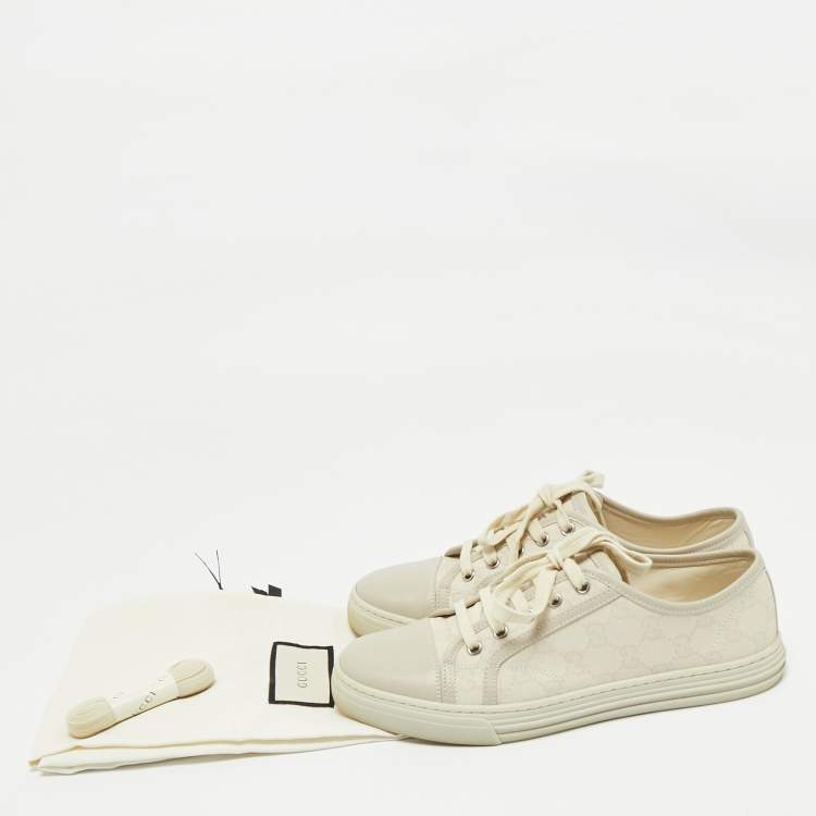 Pre Owned Gucci Grey GG Canvas and Leather Lace Up Sneakers Size 37.5