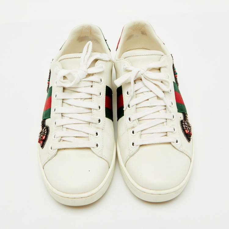 Pre Owned Gucci White Leather Arrow Embellished Ace Sneakers Size 36.5