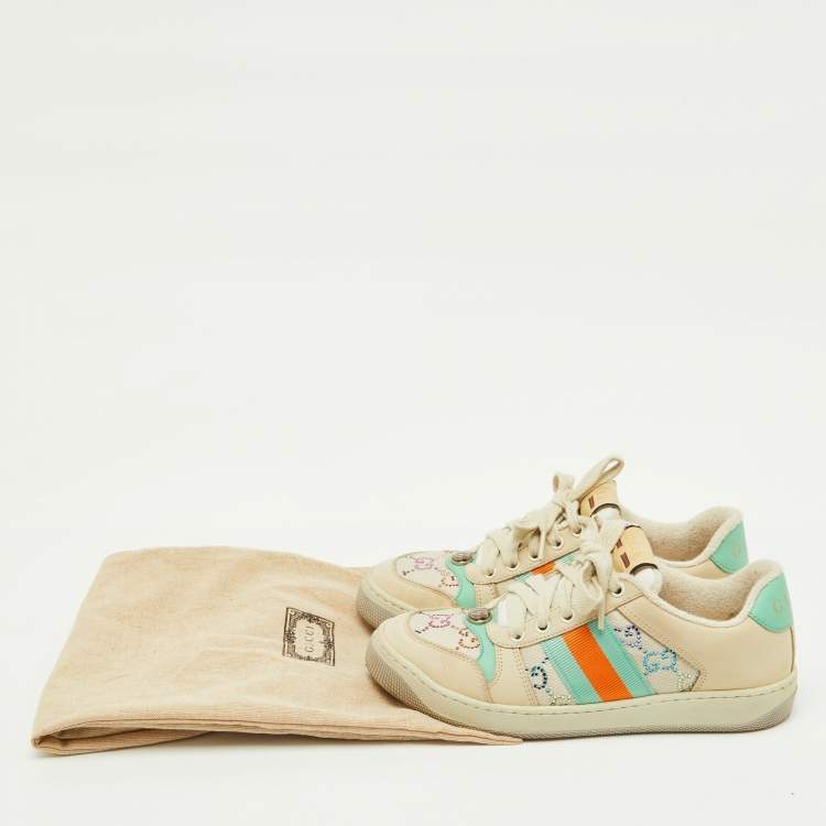 Pre Owned Gucci Multicolor Nubuck Leather and Crystal GG Canvas Screener Sneakers Size 36