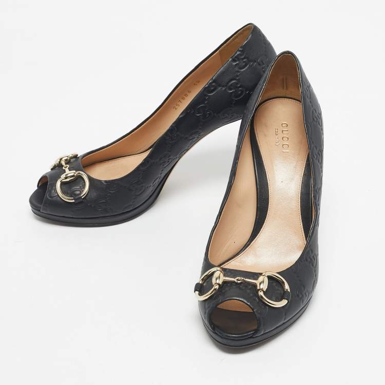Pre Owned Gucci Black Guccissima Leather New Hollywood Pumps Size 38