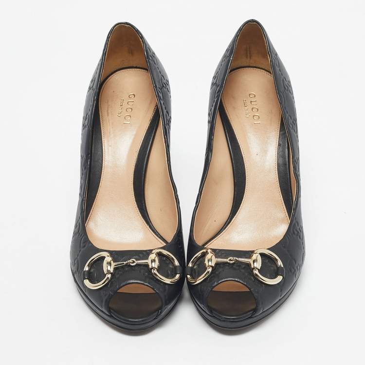 Pre Owned Gucci Black Guccissima Leather New Hollywood Pumps Size 38