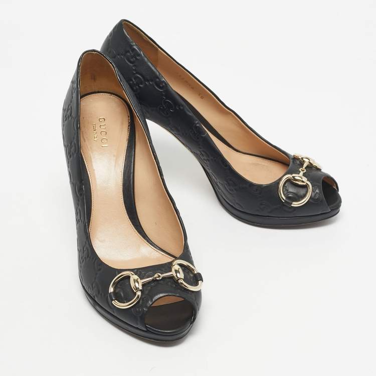 Pre Owned Gucci Black Guccissima Leather New Hollywood Pumps Size 38