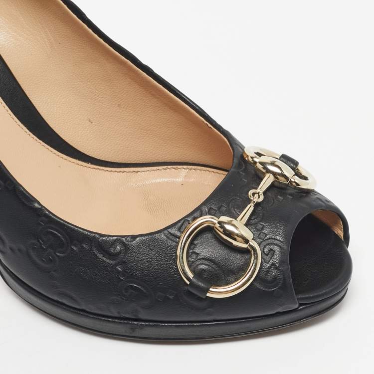 Pre Owned Gucci Black Guccissima Leather New Hollywood Pumps Size 38