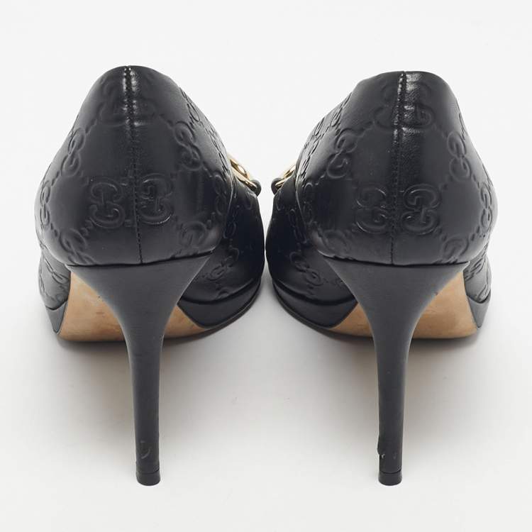 Pre Owned Gucci Black Guccissima Leather New Hollywood Pumps Size 38