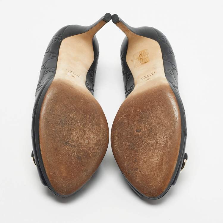 Pre Owned Gucci Black Guccissima Leather New Hollywood Pumps Size 38