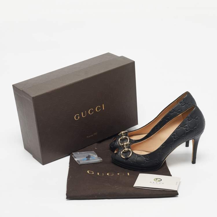 Pre Owned Gucci Black Guccissima Leather New Hollywood Pumps Size 38