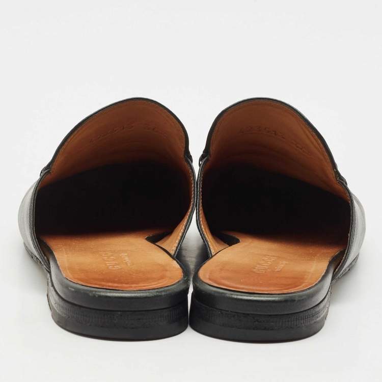 Pre Owned Gucci Black Leather Princetown Horsebit Flat Mules Size 36.5