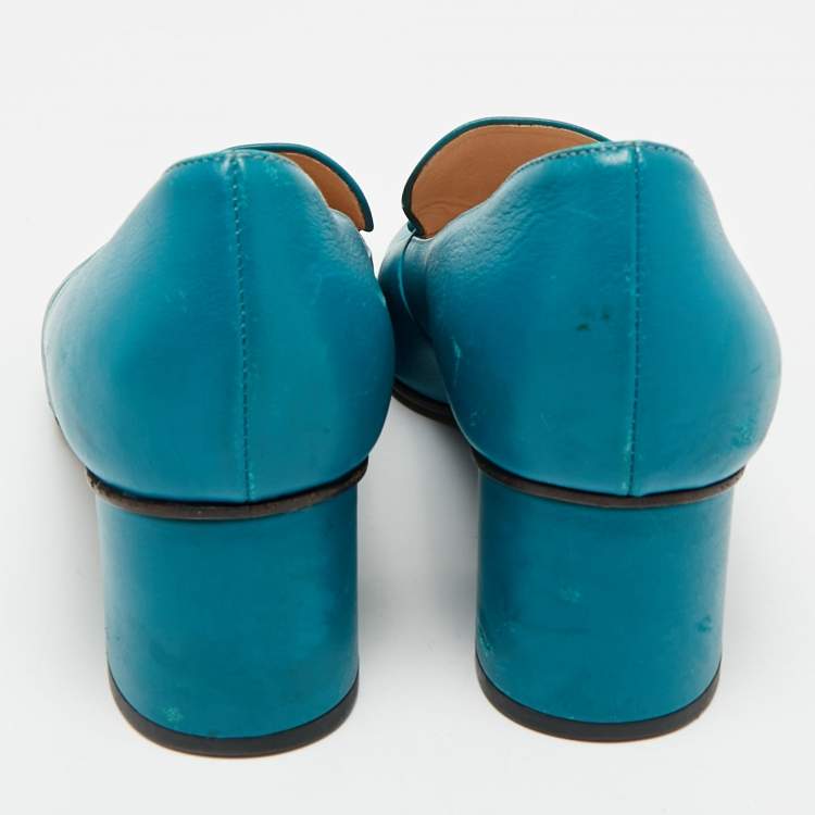 Pre Owned Gucci Blue Leather Horsebit Loafer Pumps Size 36