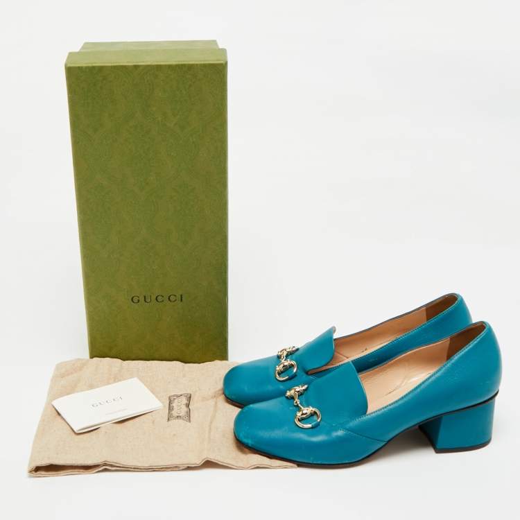 Pre Owned Gucci Blue Leather Horsebit Loafer Pumps Size 36