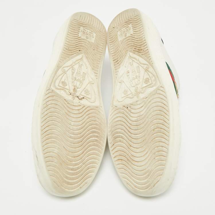 مملوكة مسبقًا Gucci White Leather and Snakeskin Embossed Ace Lace Up Sneakers Size 36