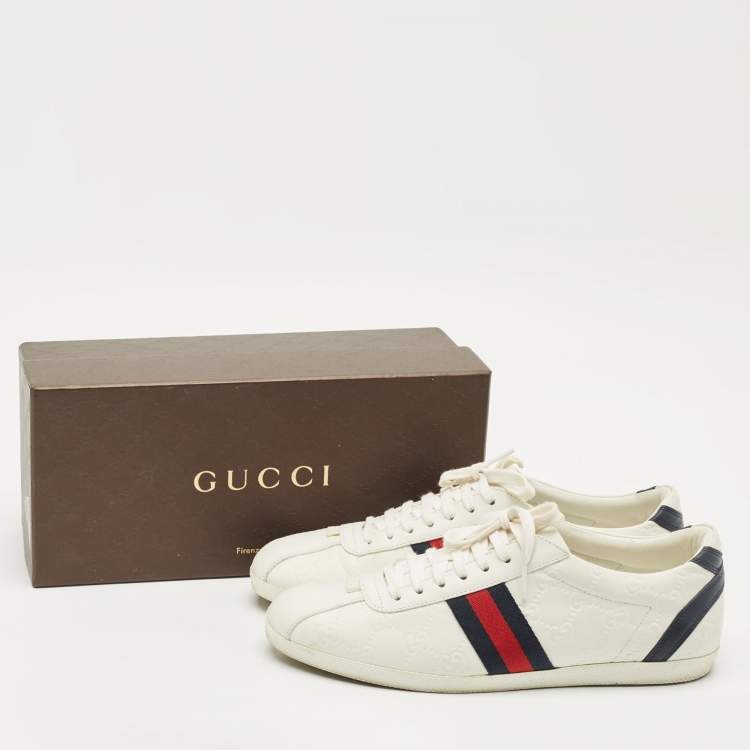 Pre Owned Gucci White Leather Web Detail Ace Low Top Sneakers Size 40.5