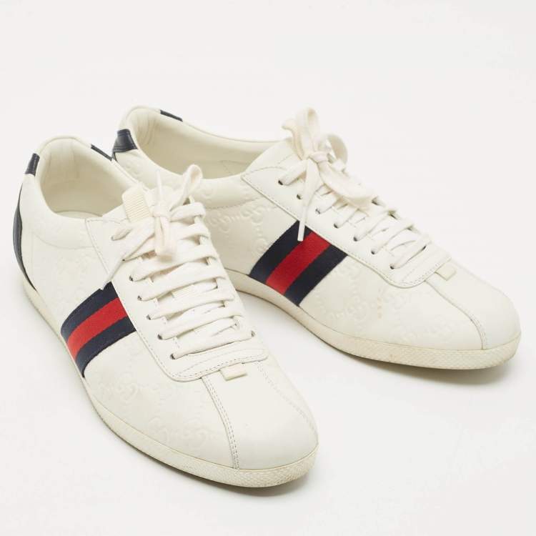Pre Owned Gucci White Leather Web Detail Ace Low Top Sneakers Size 40.5