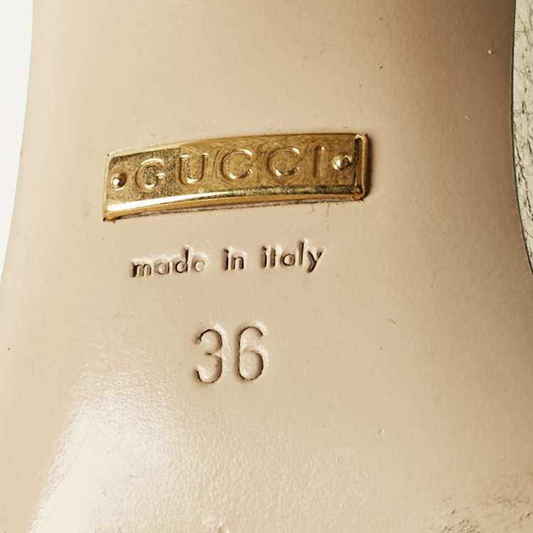 Pre Owned Gucci Metallic Gold Leather GG Marmont Ankle Strap Block Heel Sandals Size 36