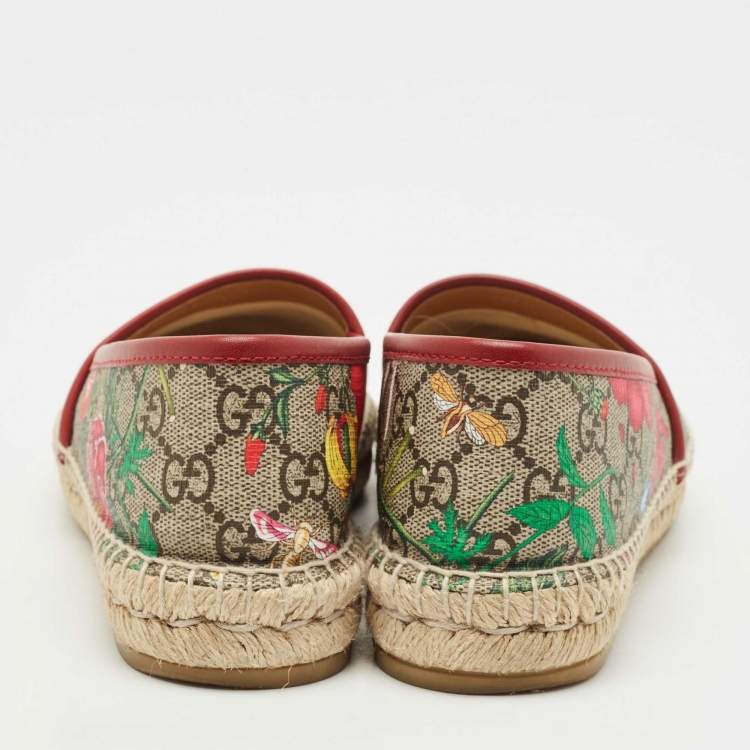 Pre Owned Gucci Multicolor Blooms Print GG Supreme Canvas Flat Espadrilles Size 37.5 