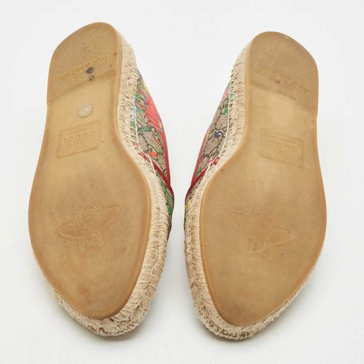 Pre Owned Gucci Multicolor Blooms Print GG Supreme Canvas Flat Espadrilles Size 37.5 