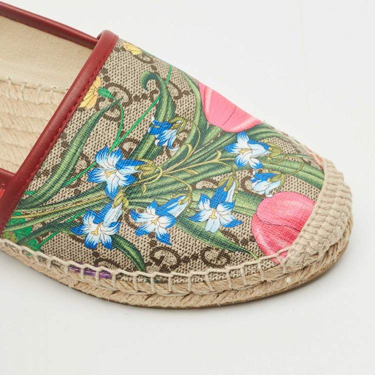 Pre Owned Gucci Multicolor Blooms Print GG Supreme Canvas Flat Espadrilles Size 37.5 