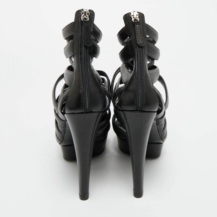 Pre Owned Gucci Black Leather Lifford Cage Platform Sandals Size 39