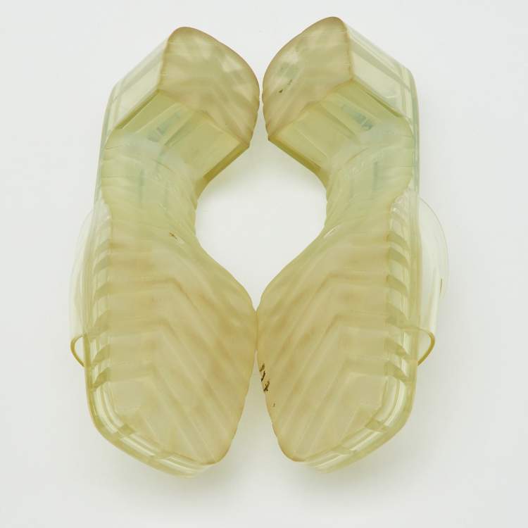 Pre Owned Gucci Transparent PVC Embossed Logo Block Heel Slide Sandals Size 36