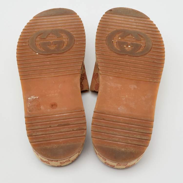 Pre Owned Gucci Brown/Beige GG Canvas Angelina Platform Slide Sandals Size 36.5