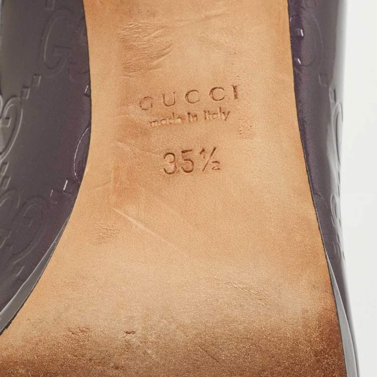 مملوكة مسبقًا Gucci Purple Guccissima Patent Leather Horsebit Peep Toe Pumps Size 35.5