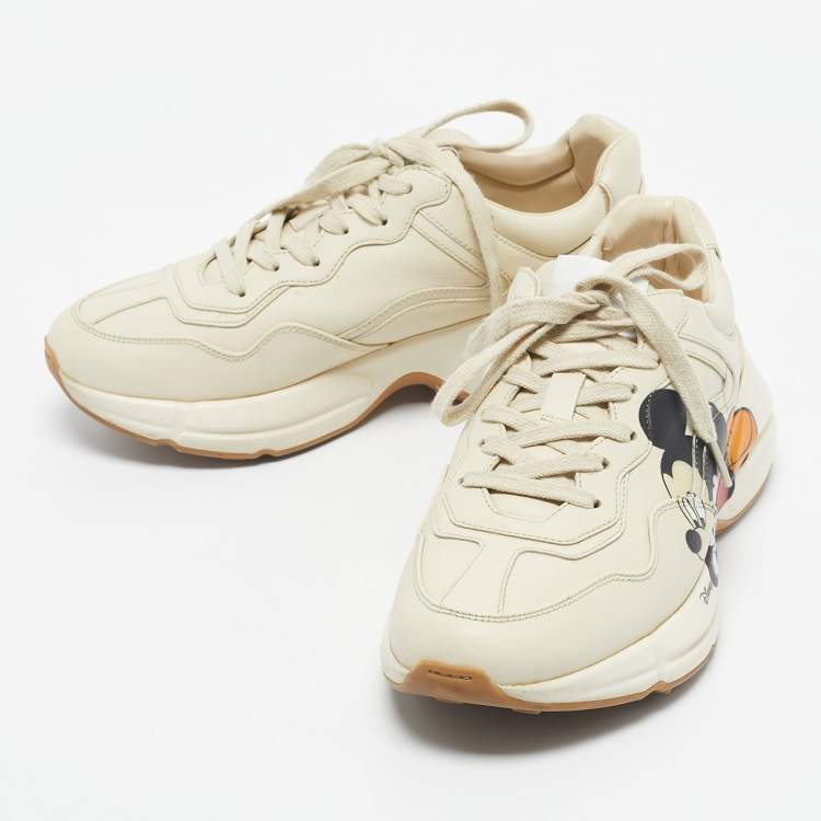 Pre Owned Gucci x Disney Off White Leather Mickey Mouse Rhyton Sneakers Size 38