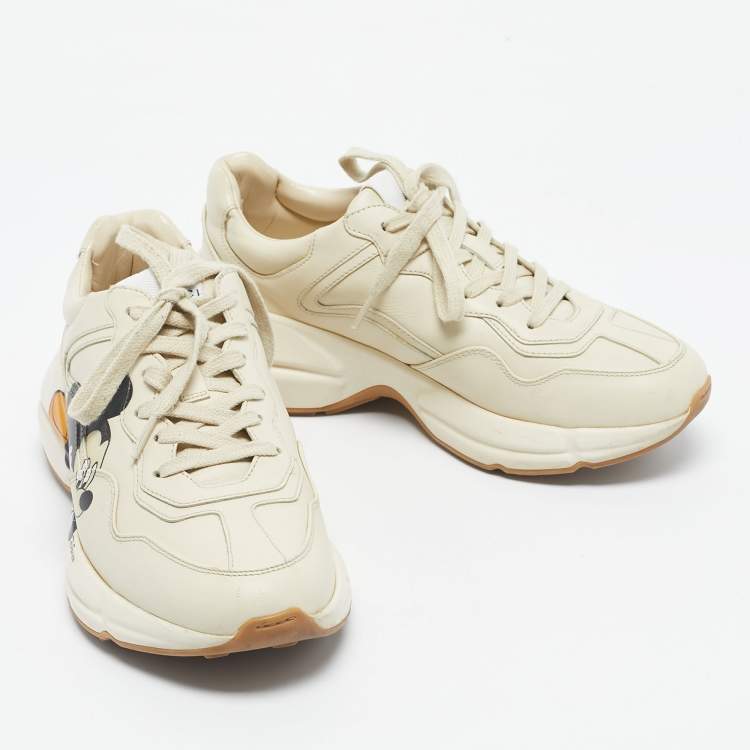 Pre Owned Gucci x Disney Off White Leather Mickey Mouse Rhyton Sneakers Size 38
