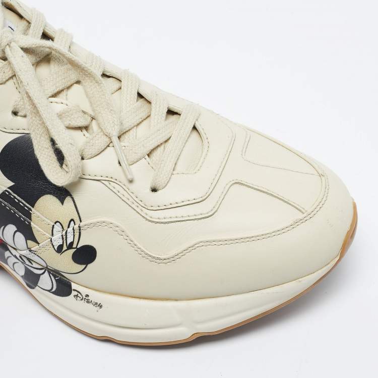 Pre Owned Gucci x Disney Off White Leather Mickey Mouse Rhyton Sneakers Size 38