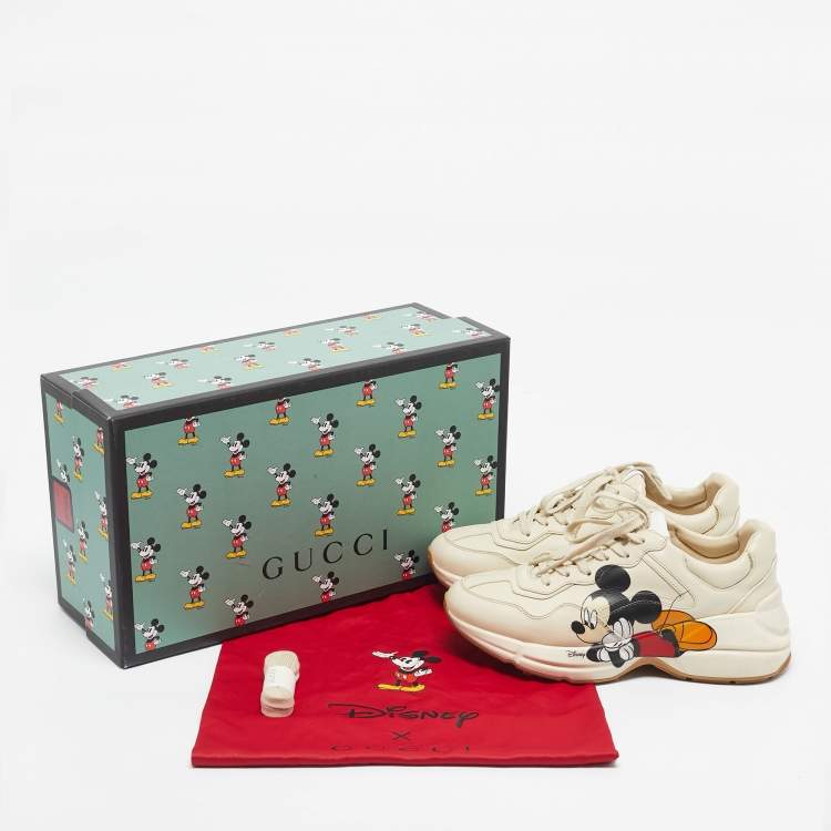 Pre Owned Gucci x Disney Off White Leather Mickey Mouse Rhyton Sneakers Size 38