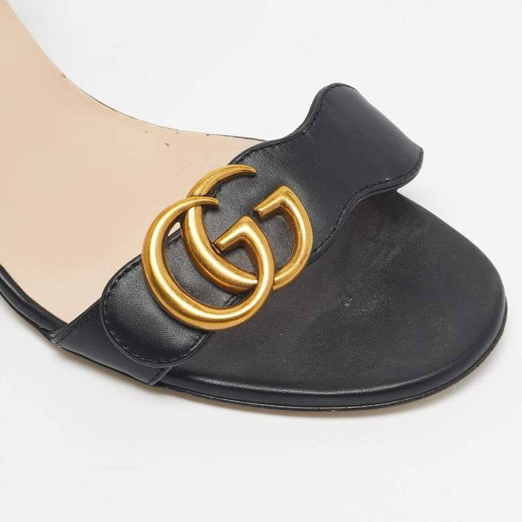 Pre Owned Gucci Black Leather GG Marmont Ankle Strap Sandals Size 37