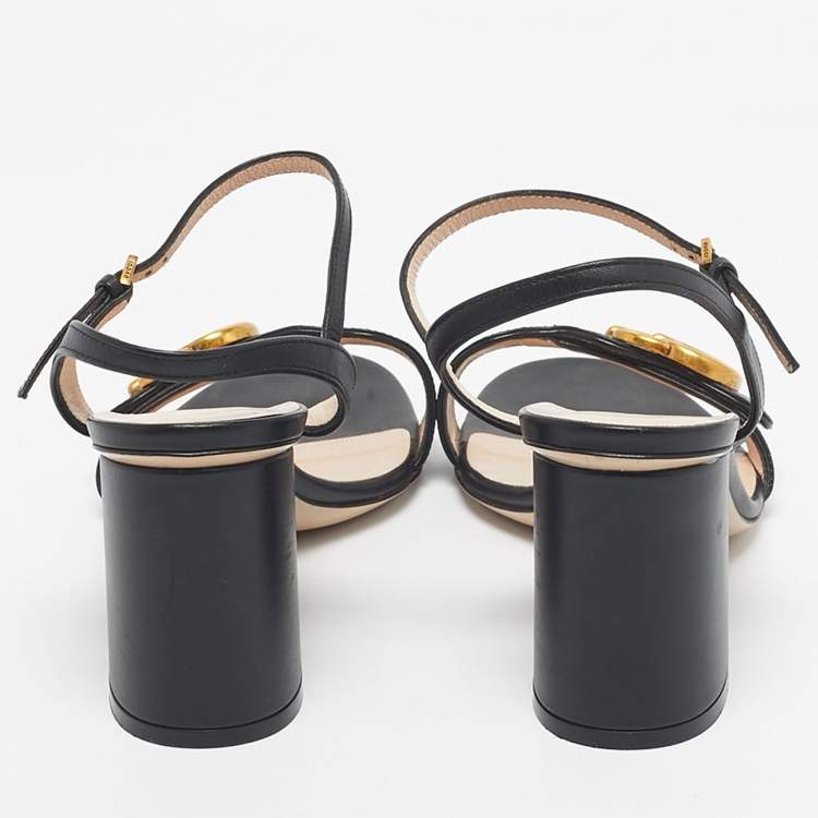 Pre Owned Gucci Black Leather GG Marmont Ankle Strap Sandals Size 37