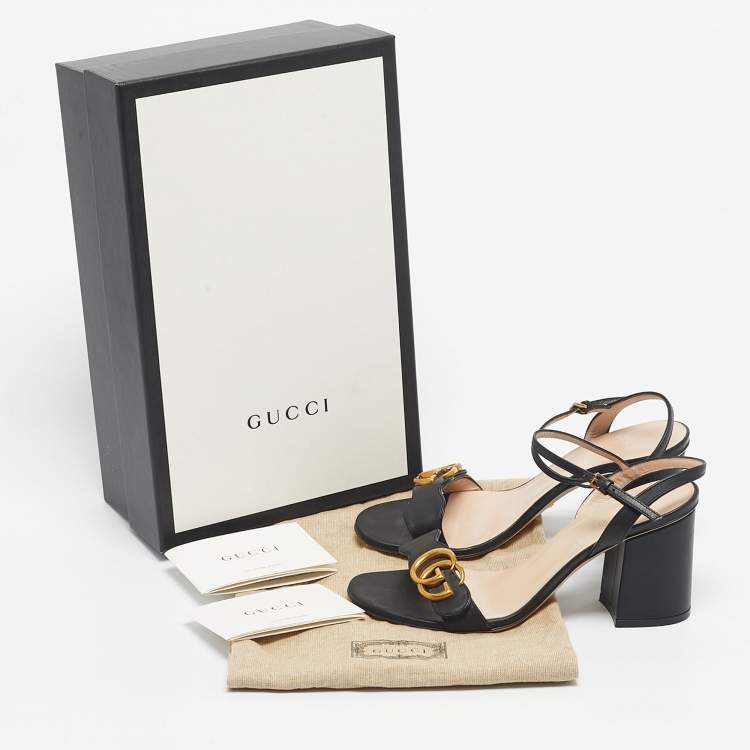 Pre Owned Gucci Black Leather GG Marmont Ankle Strap Sandals Size 37