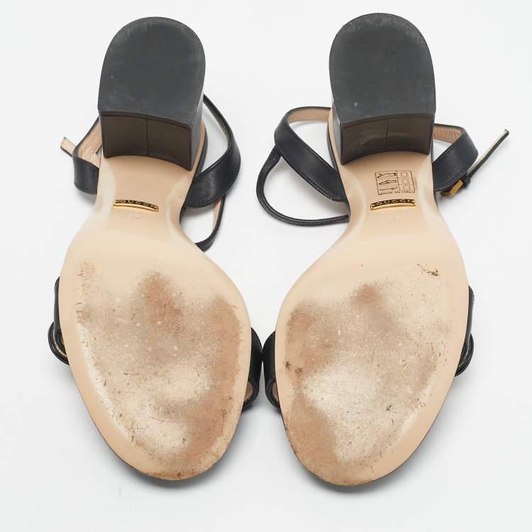 Pre Owned Gucci Black Leather GG Marmont Ankle Strap Sandals Size 37
