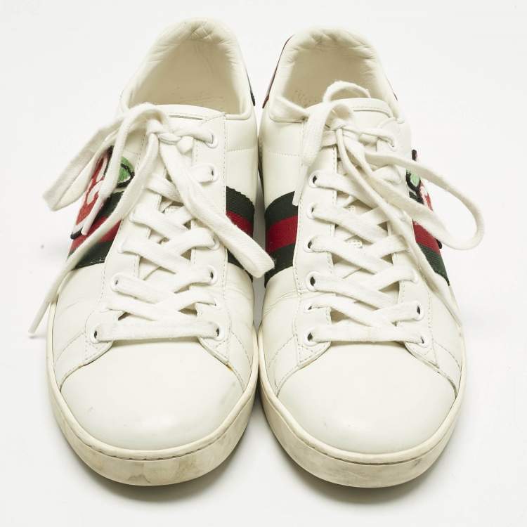 Pre Owned Gucci White Leather GG Apple Applique Ace Sneakers Size 39.5