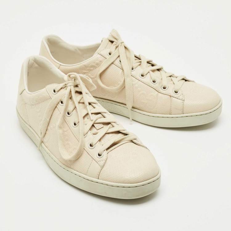 Pre Owned Gucci Cream Perforated Leather Interlocking G Ace Sneakers Size 39.5