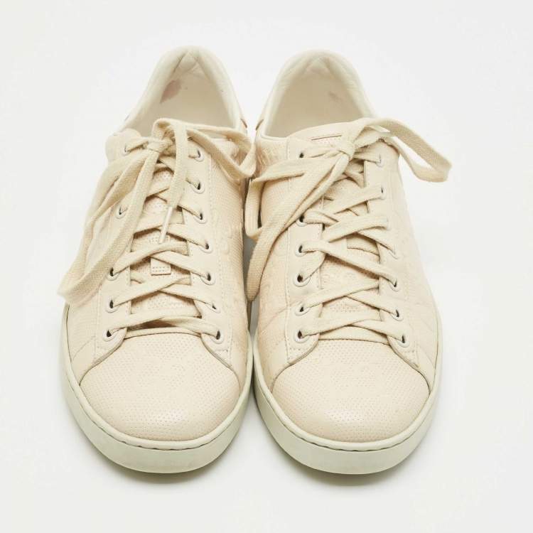 Pre Owned Gucci Cream Perforated Leather Interlocking G Ace Sneakers Size 39.5
