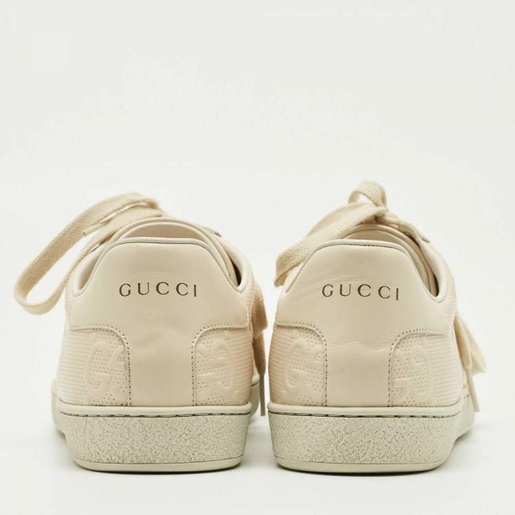 Pre Owned Gucci Cream Perforated Leather Interlocking G Ace Sneakers Size 39.5