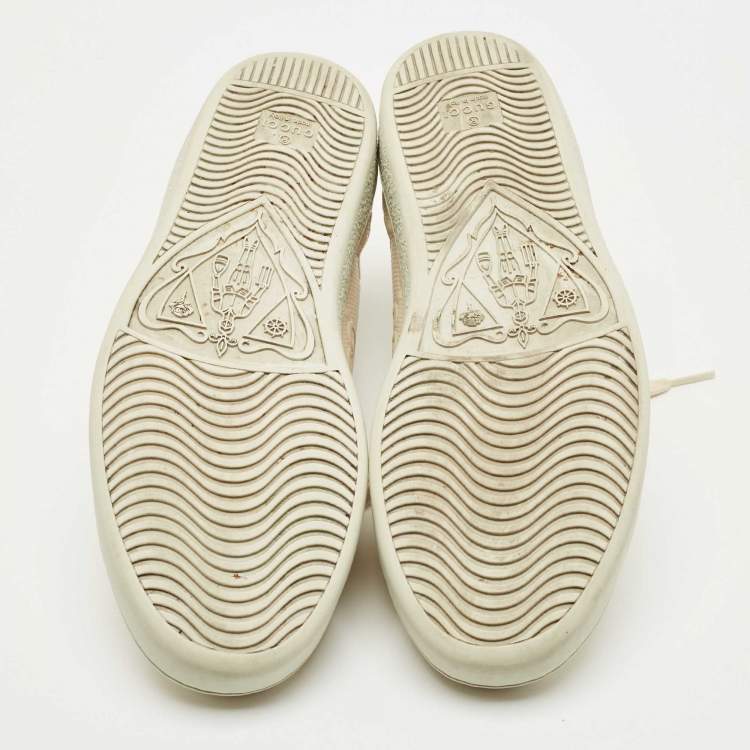 Pre Owned Gucci Cream Perforated Leather Interlocking G Ace Sneakers Size 39.5