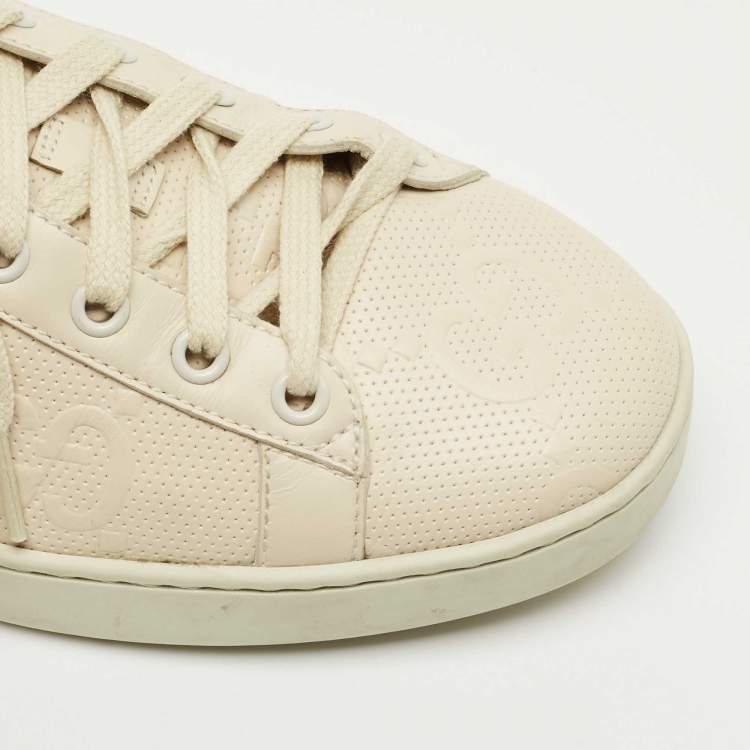 Pre Owned Gucci Cream Perforated Leather Interlocking G Ace Sneakers Size 39.5